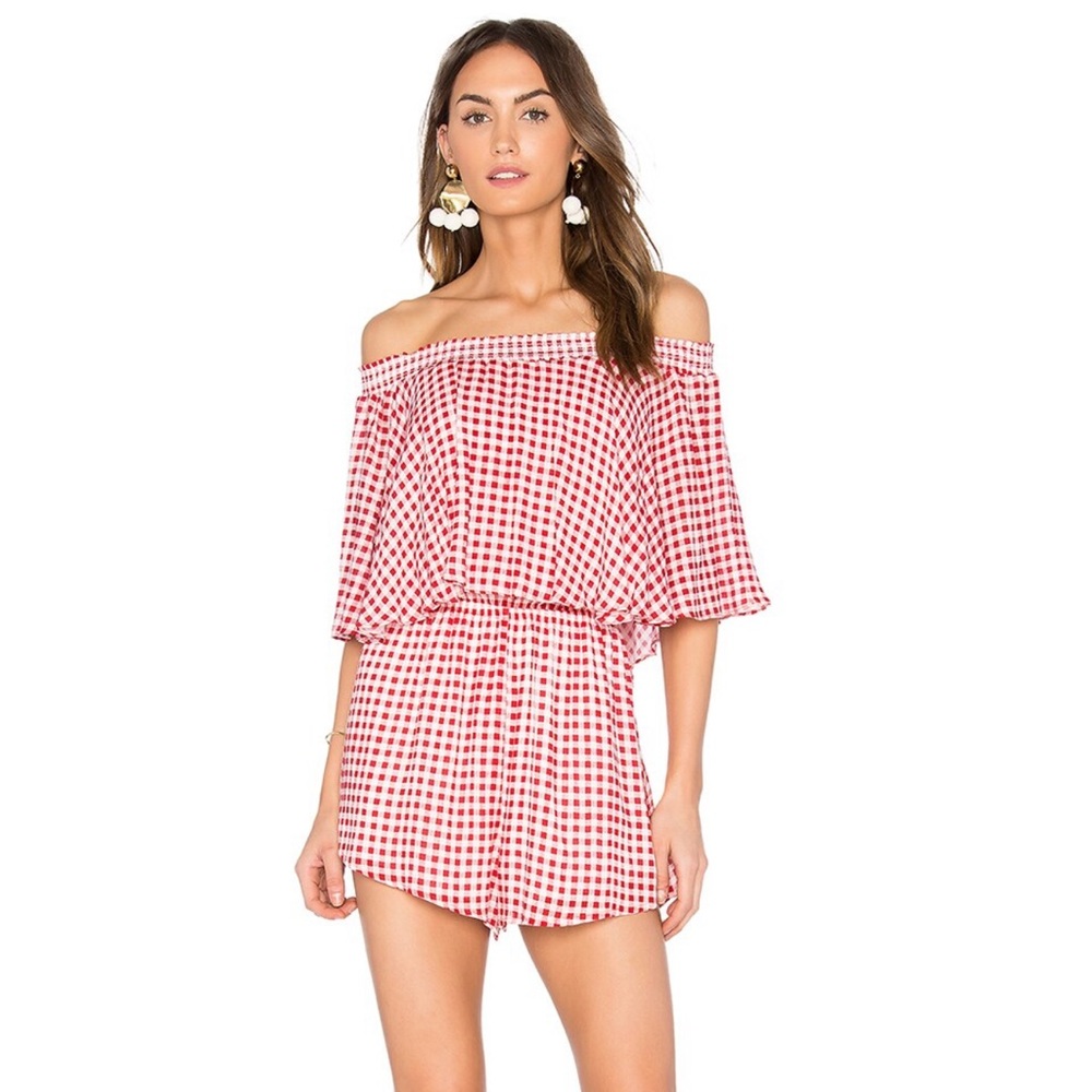 Show Me Your Mumu red gingham rosarita romper XS